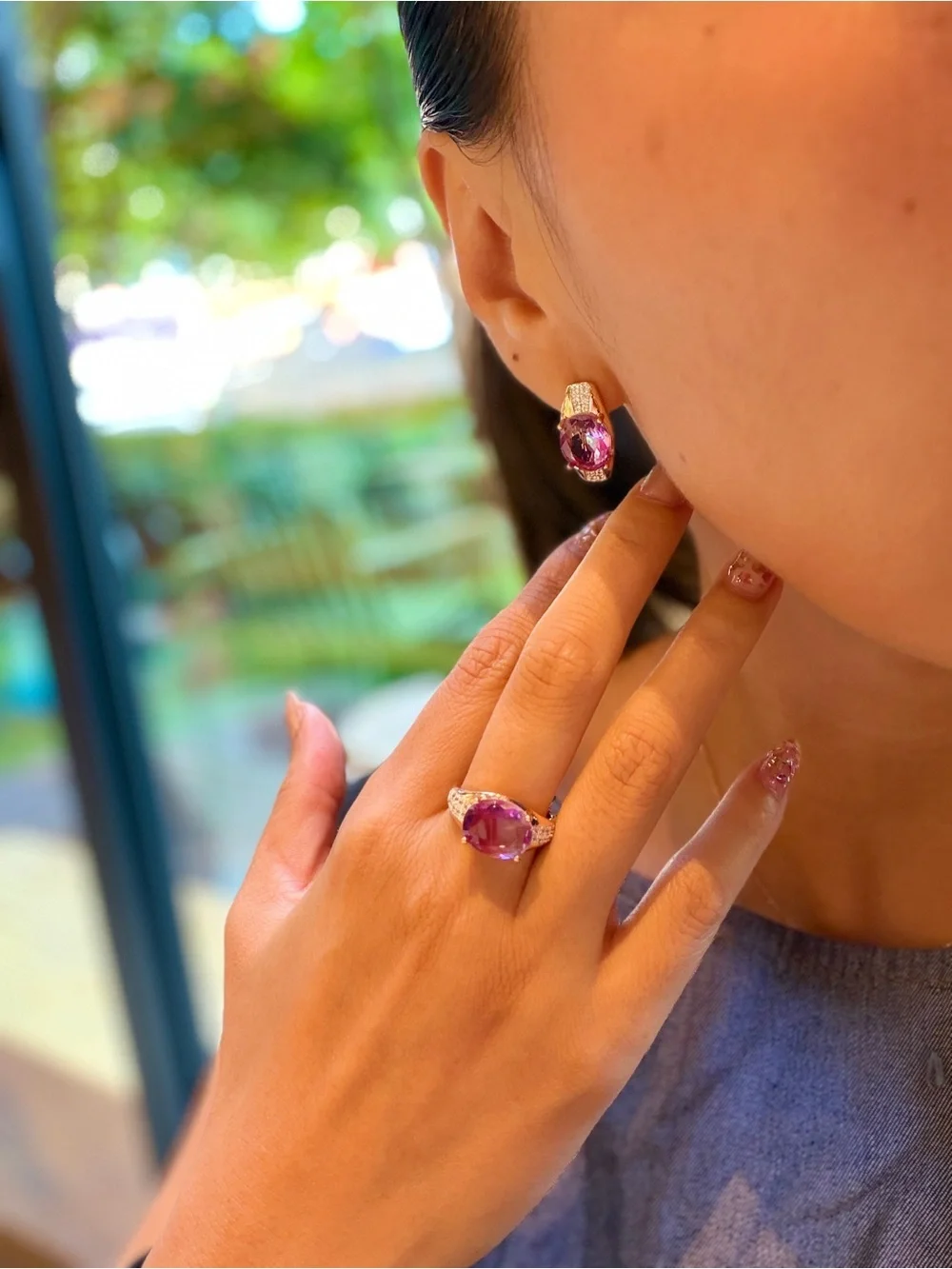 New Rose Gold Plated Pink Tourmaline-Inspired Gradient Jewelry Set ring in 7